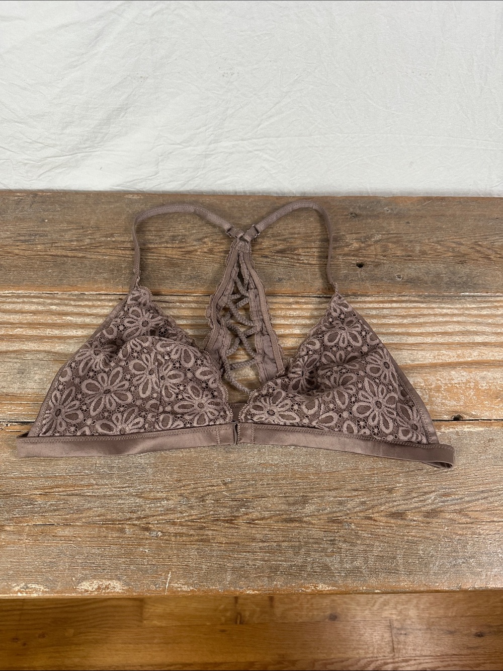 Victoria's Secret Floral Lace Triangle Bralette in Taupe Brown